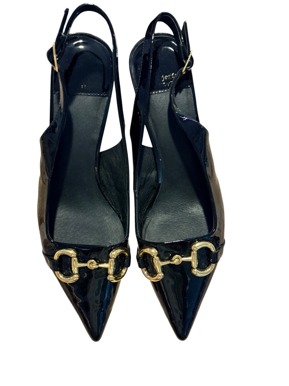 Jeffrey Campbell Nakita Black Patent Gold Slingback Heels Size 11